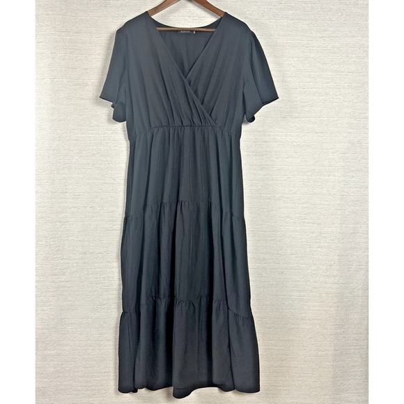 Kojooin Dresses & Skirts - Womens Black Midi Dress 2XL Empire Waist Tiered Flowy Boho Flutter Sleeve V Neck